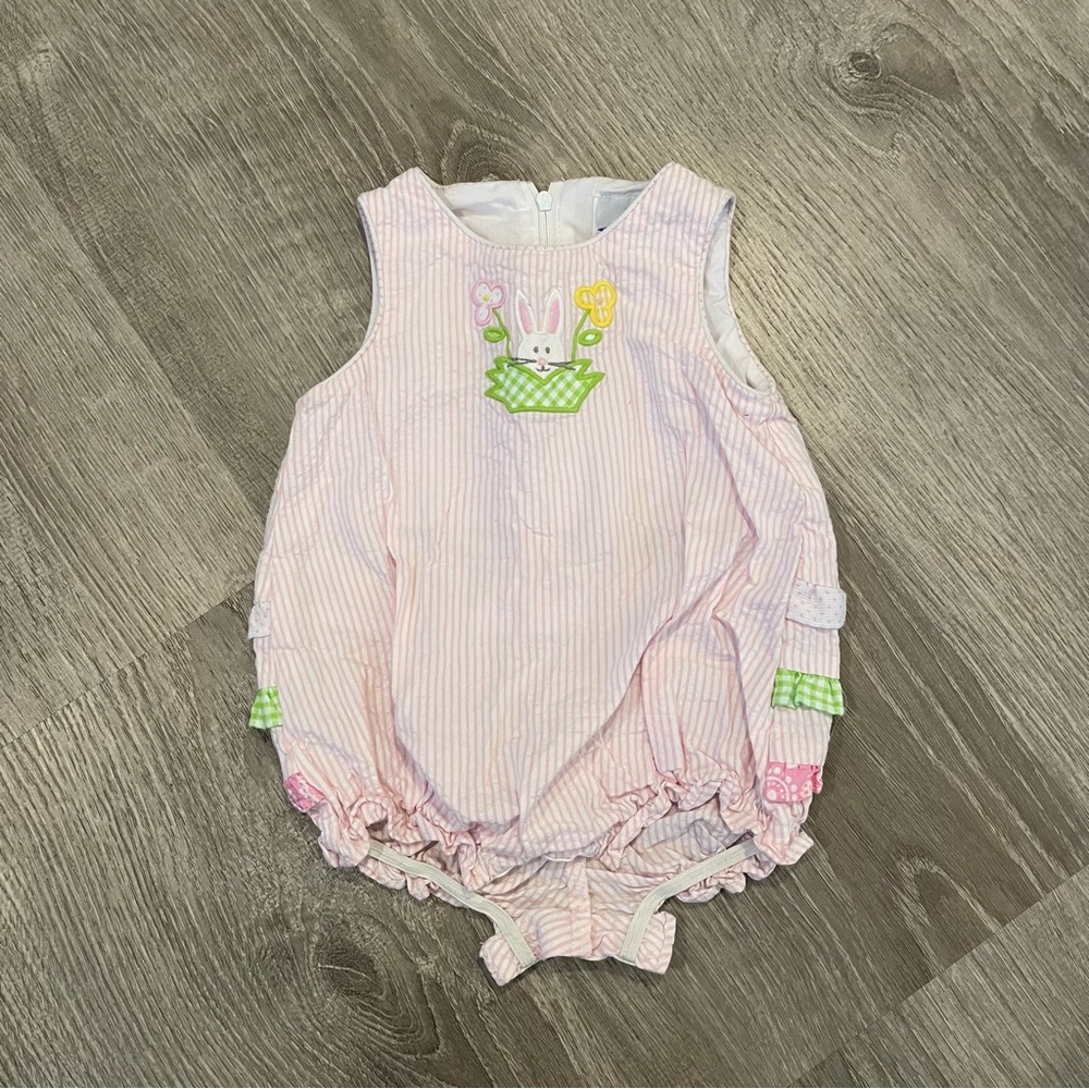 Florence Eiseman Baby Girls Easter Bunny Cotton Romper Size 6 Months